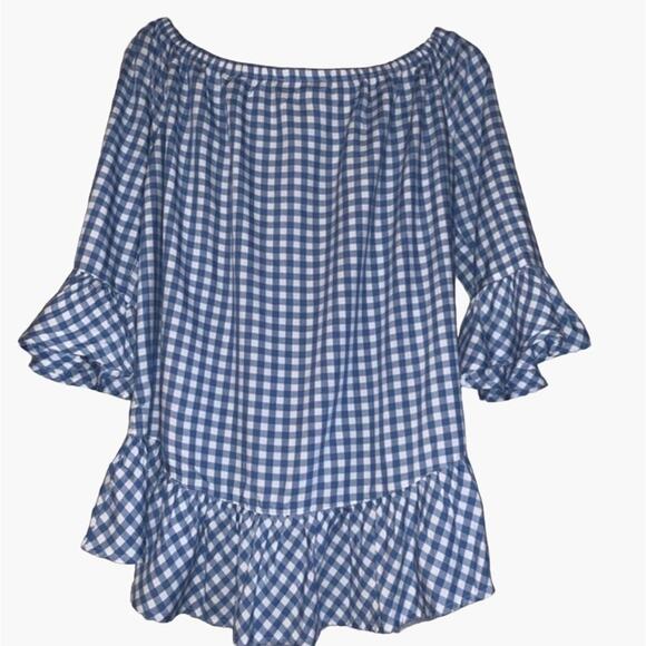 BeachLunchLounge Gingham Off The Shoulder Bell Sleeves Top Women's Size Small Sp - Picture 3 of 10